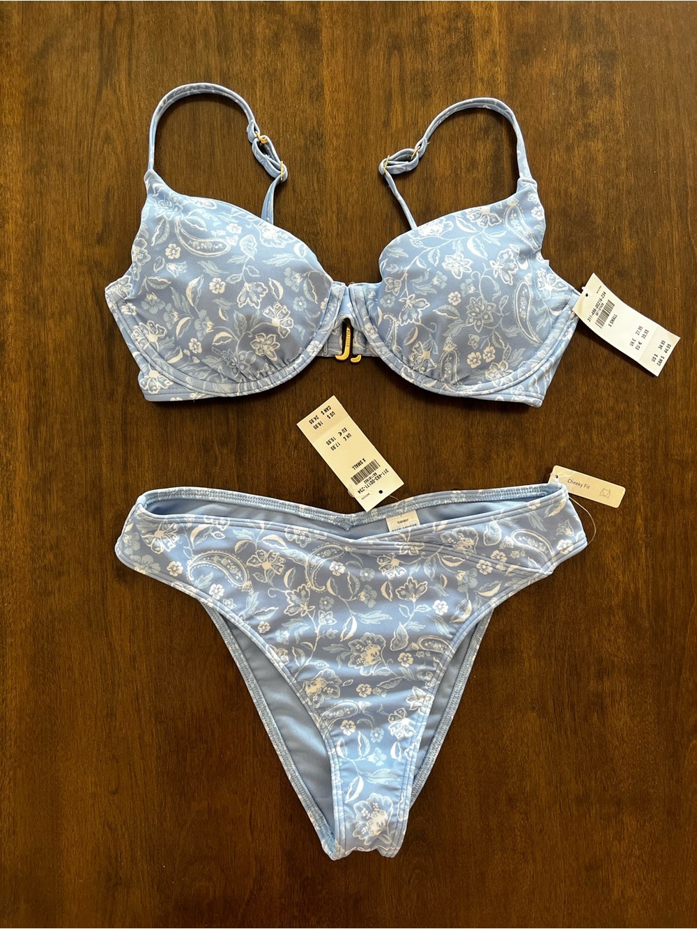 Hollister Curvy Blue Floral Underwire Bikini Set XS NWT High Waist Cheeky Swim